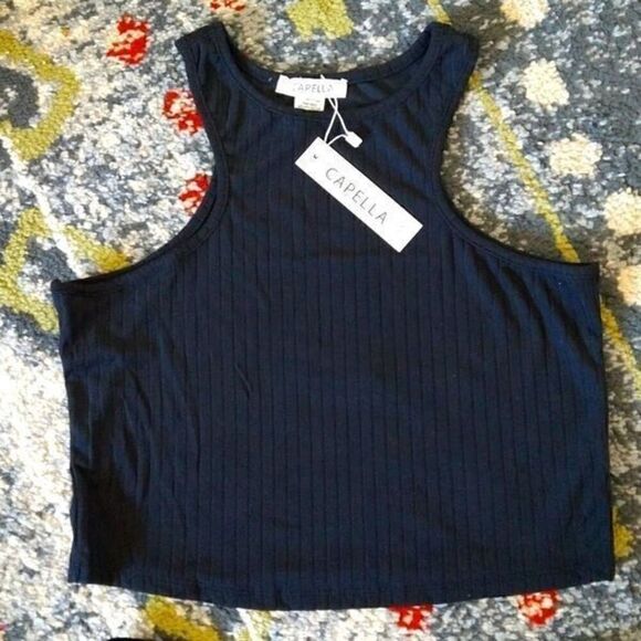 Ribbed Crop Tank Top and Ribbed Biker Shorts Set Black - Picture 2 of 4